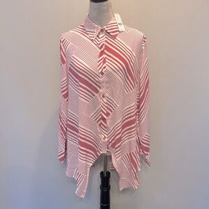 New York & Company striped asymmetrical blouse NWT L